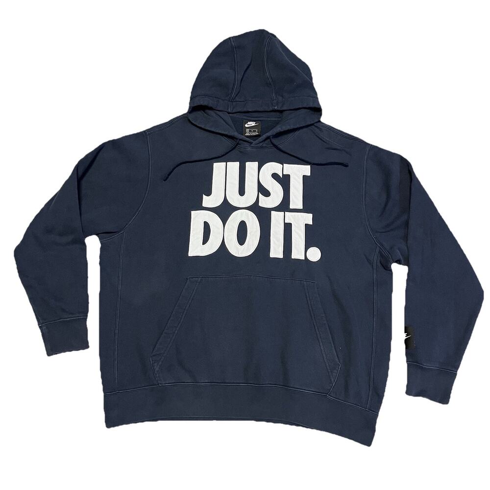 NIKE Blue Sewn/Embroidered JUST DO IT Hoodie Sweatshirt Men’s XL